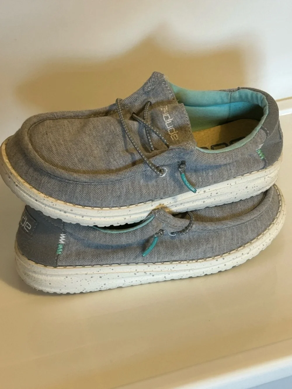 Hey Dude Kids Wally Slip-On Shoes in Light Gray with Mint Lining
